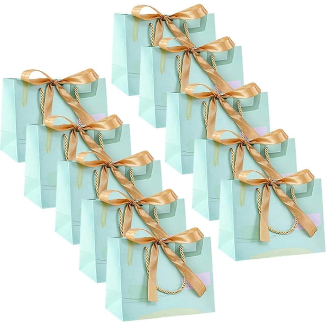 10 Pieces, Paper Gift Bag, Gift Bags with Ribbon Bow, Paper Bags for Birthday Wedding Bridal Party Simple DIY Gift Bags, 25 * 20 * 12.5 cm