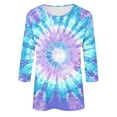 thumbnail image 5 of SOOMLON 3/4 Sleeve Shirts for Women Plus Size Tunic Cotton Tops Casual Round Neck Shirts Funny Tie Dye Print T Shirts 2025 Trendy Spring Summer Ladies Tops Loose Fit Boho Basic Outfits Pullover S, 5 of 5