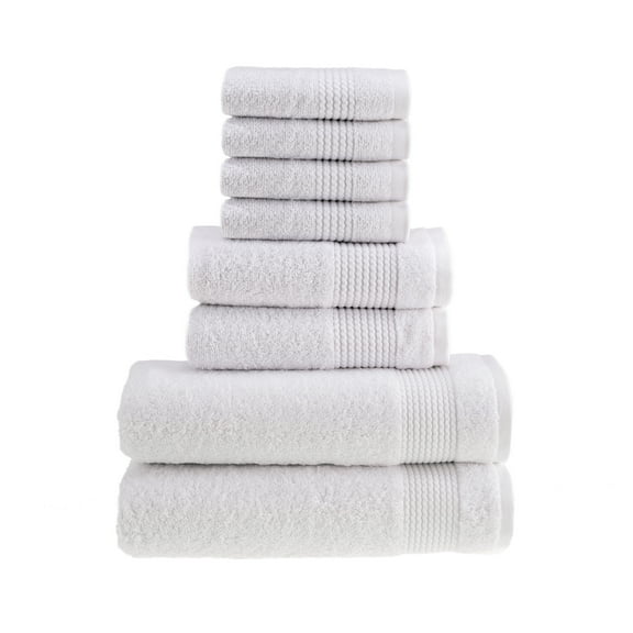 HALLEY Turkish Bath Towels Set - 8 Piece Bathroom Set, Ultra Soft, Machine Washable, Highly Absorbent, 100% Cotton - Luxury Spa Quality - White