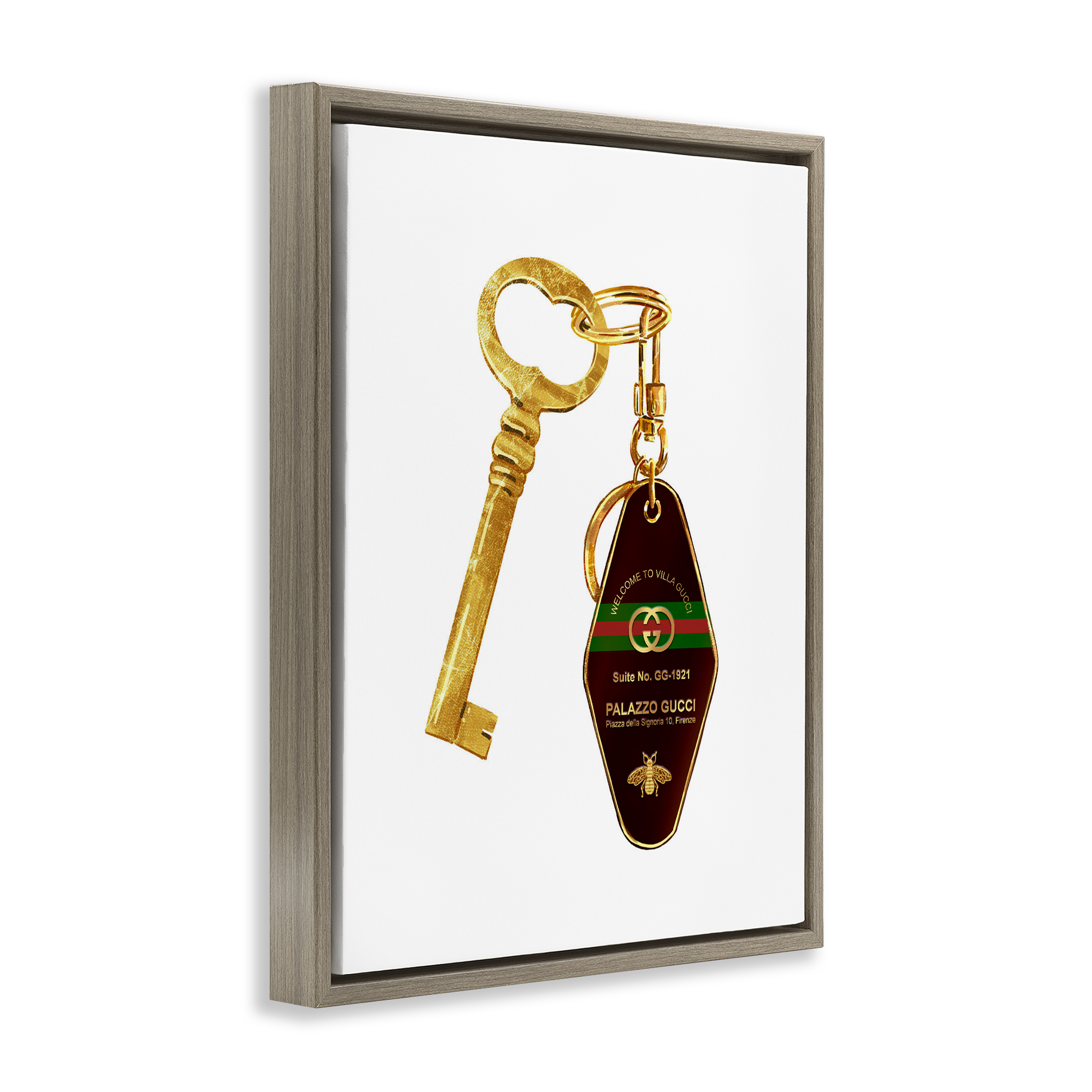 Luxury Hotel Key Brown Framed Floater Canvas Wall Art, design by Ziwei Li