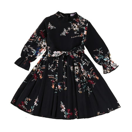 

QWERTYU Infant Baby Toddler Child Children Kids Fall Winter Dresses Floral Sundress Long Sleeve Dress for Girls 2Y-7Y 130
