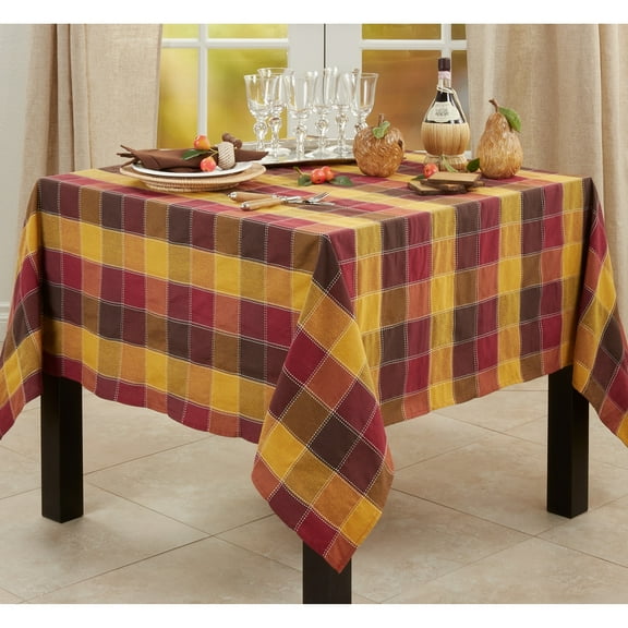 Saro Lifestyle Stitched Plaid Cotton Blend Tablecloth
