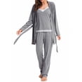 thumbnail image 2 of Arvbitana Women's 3Pcs Loungewear Outfits Lace Patchwork Cami Tops + Long Pants + Long Sleeve Robe Pajamas Sets Ladies Casual Sleepwear, 2 of 9
