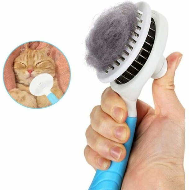 Cepillo de aseo para perros, cepillo para gatos de pelo largo, cepillo para perros y gatos autolimpiante, con depilación con un clic, para perros y gatos pequeños, medianos y grandes (azul) Kuyhfg Bienvenido a Kuyhfg
