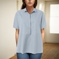 thumbnail image 6 of YDFCWXW Womens Button Down Shirt Casual Short Sleeve V Neck Collared Work Blouse Top Light Blue, L, 6 of 7