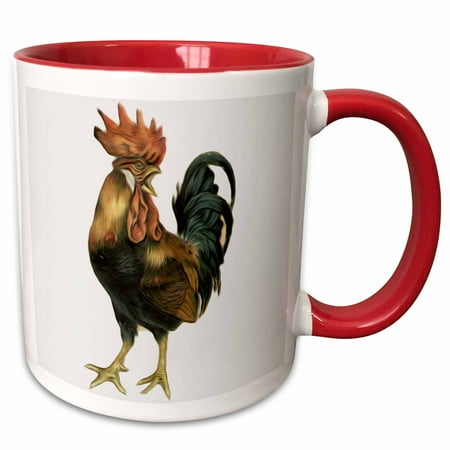 Antique Rooster 3dRose Vintage Antique Bird Illustration Cock Rooster Chicken - Two Tone Red Mug, 11-ounce ()