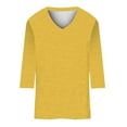 thumbnail image 3 of Yellow Womens Tops Womens Tops 3/4 Sleeve Summer Solid Plain Travel Cute Tops V Neck Slim Fit Half Sleeve Tshirts Shirts Spring Blouse Shirts for Women, 3 of 4