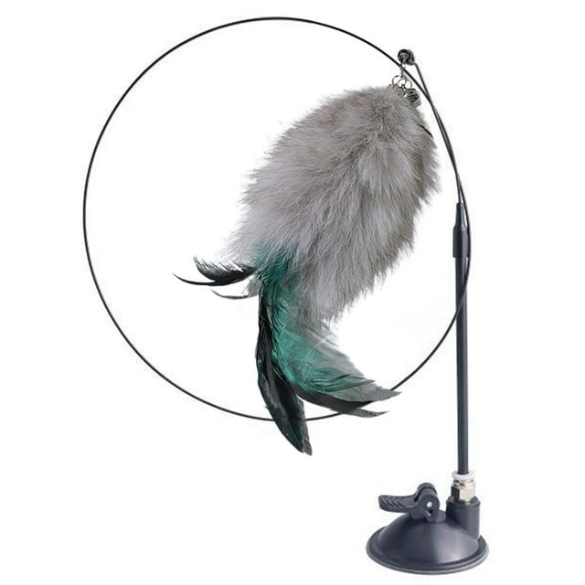 Cat Wand Suction Cup - Faux Feather Long Kitten Teaser Wand Pet Interactive Toy