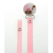 Pink Stroller Pacifier Clip With Two Interchangeable Ribbons