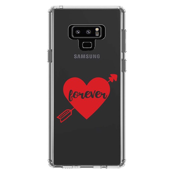 DistinctInk Clear Shockproof Hybrid Case for Samsung Galaxy Note 9 - TPU Bumper Acrylic Back Tempered Glass Screen Protector - Heart Arrow Forever Valentine