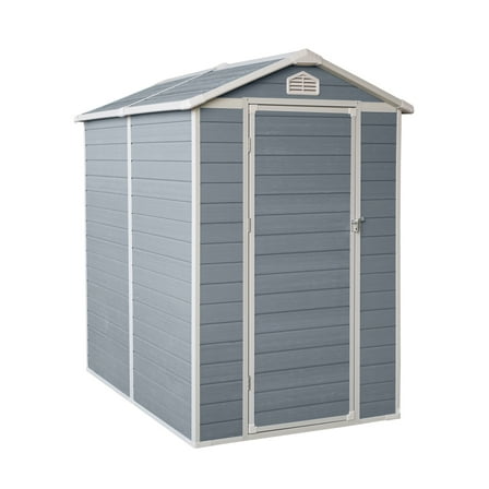 4x6 FT Gray Resin Storage Shed with Floor Kit, All-Weather Outdoor Shed for Patio Furniture Storage