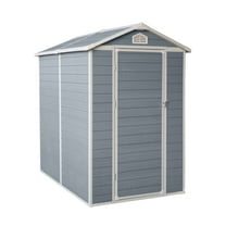 4x6 FT Gray Resin Storage Shed with Floor Kit, All-Weather Outdoor Shed for Patio Furniture Storage