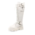 thumbnail image 1 of Botas de Combate Altas hasta la Rodilla para Mujer DREAM PAIRS con Cordones en Blanco, 1 of 9
