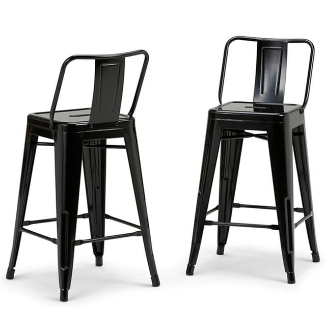 Simpli Home Rayne 24" Metal Counter Stool in Black (Set of 2)