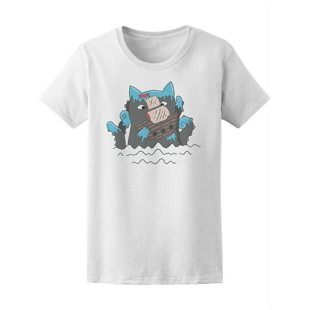 Playera Para Mujer - Gato Monstruo Marino Con Barco Smartprints T-shirt