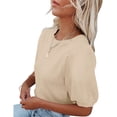 thumbnail image 2 of Yesfashion Womens Short Sleeve Sweaters Crewneck Knit Pullover Tops Summer Lightweight Crochet Blouse Shirt, 2 of 5