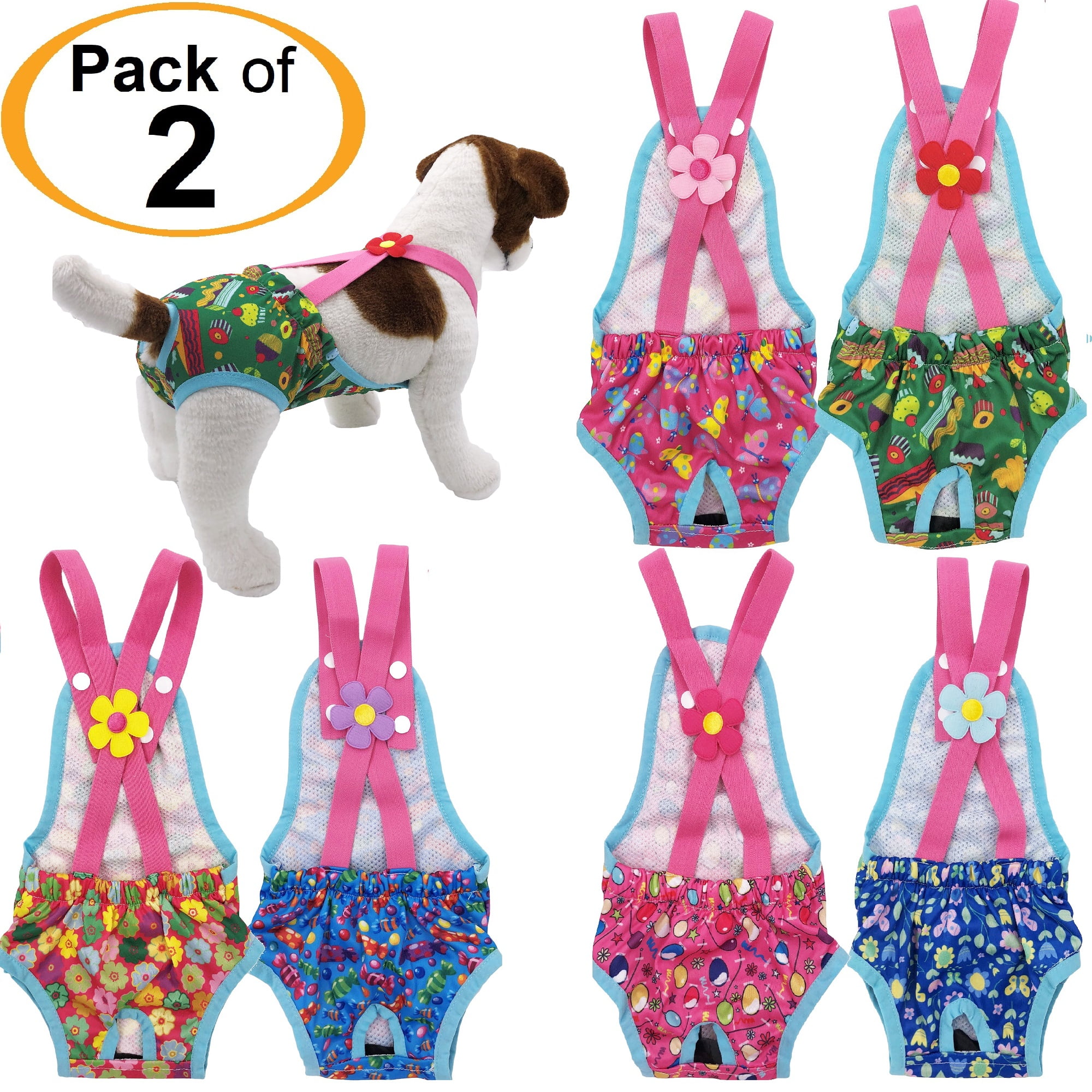 Pack of 2 Female Dog Diapers Sanitary Pantie Washable Reusable with