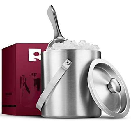 Wine Bucket Wine (Brushed Stainless Steel Double-Walled Ice Bucket with Lid, Compact Heavy-Duty Metal Ice Bucket with Handle and Wide Tapered Scoop for Half Gallon of Ice and Chilling Wine and Liquor)