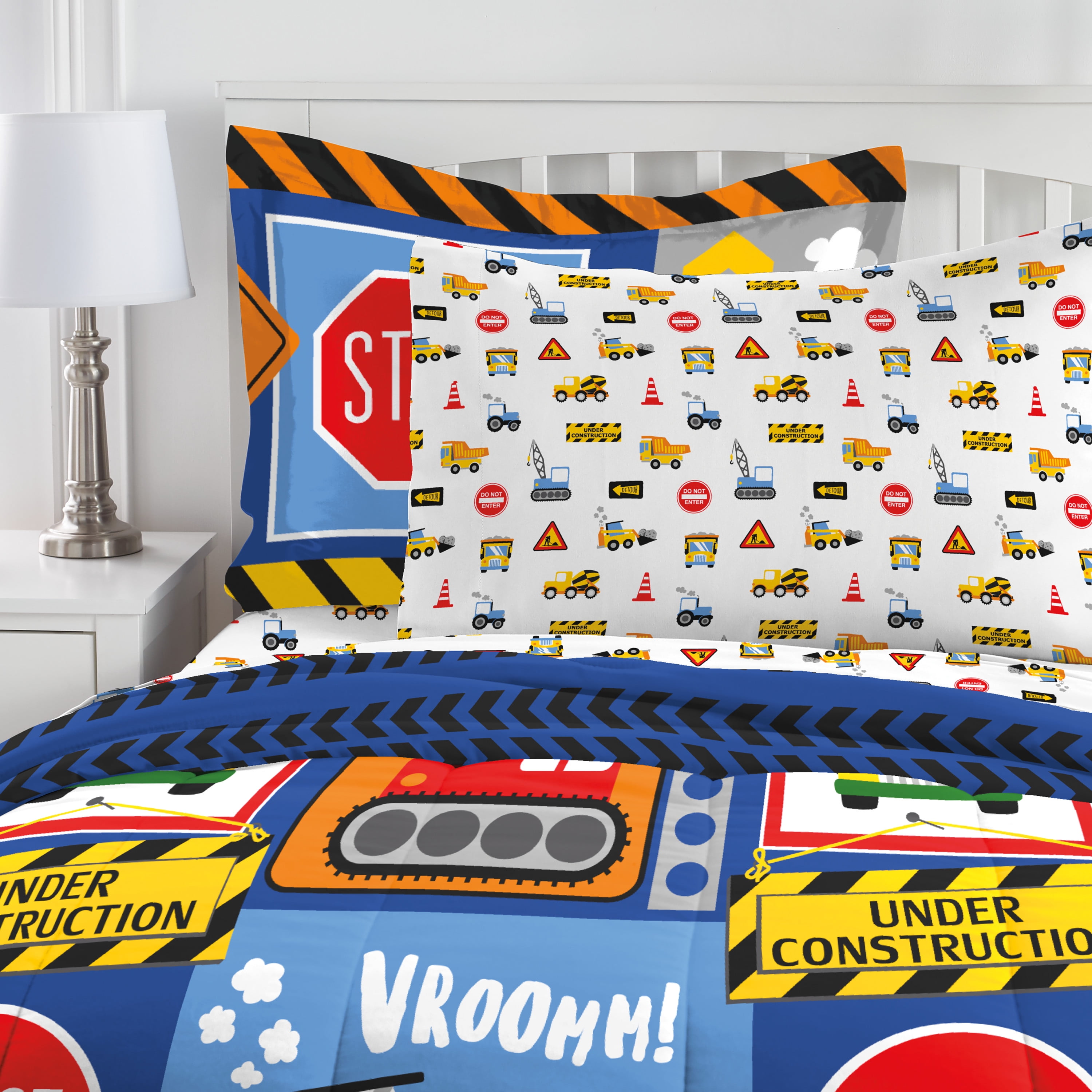 Dream Factory Under Construction Full 7 Piece Comforter Set, Polyester, Microfiber, Blue, Multi, Child, Unisex