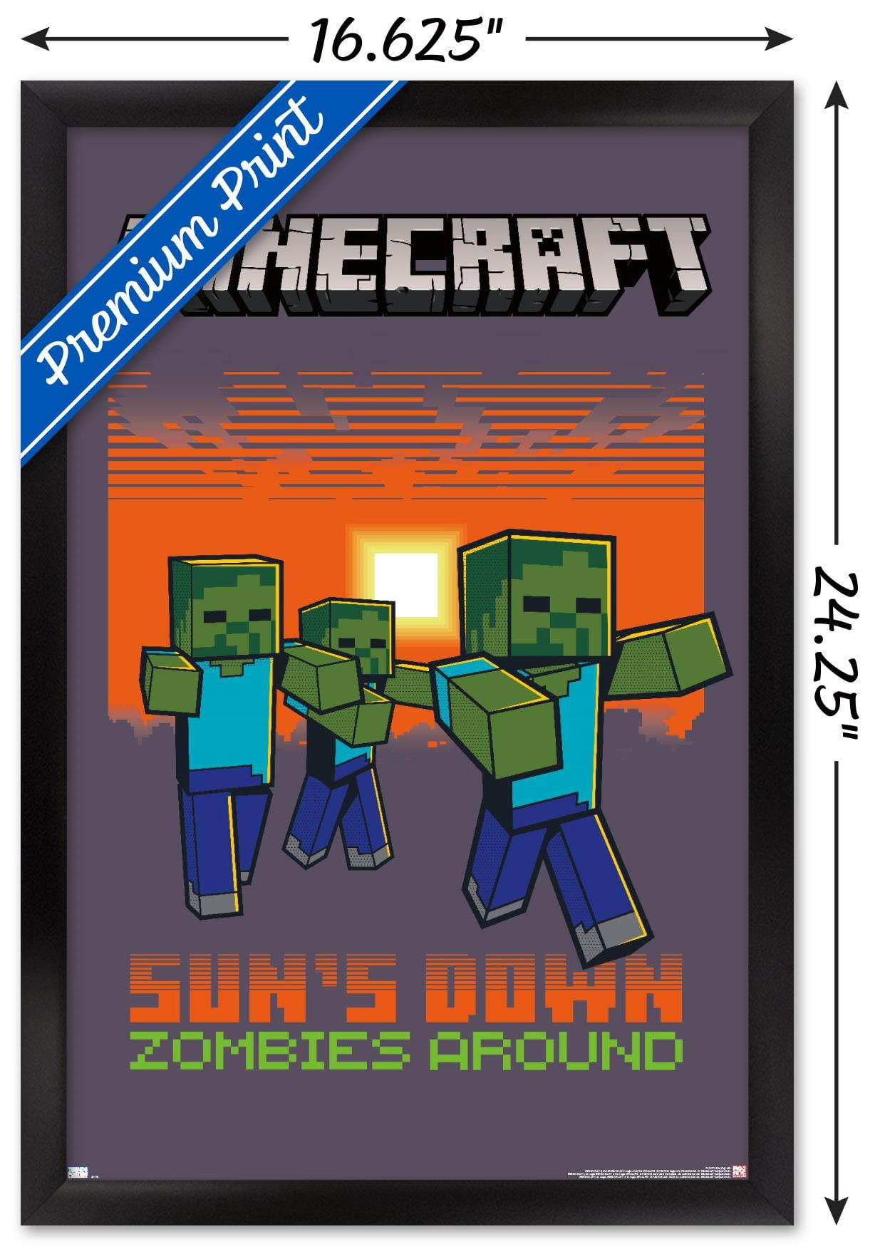 Minecraft - Zombies Around Wall Poster, 14.725" x 22.375", Framed