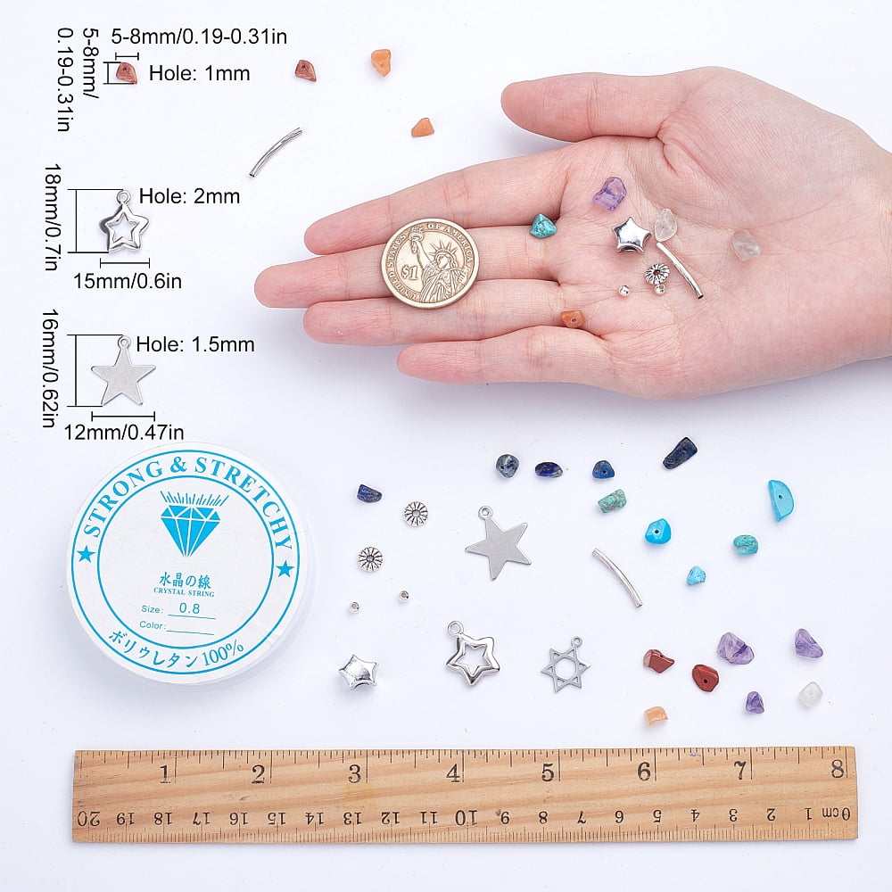 DIY Gemstone Bead Stretch Bracelets Making Kits include Brass Tube Beads & Pendants 304 Stainless Steel Pendants Alloy & Iron Beads