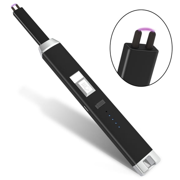 USB Rechargeable Electric Arc Lighter, Windproof Long Neck Lighter with Safety Lock for Candles, BBQ, Gas Stoves Black