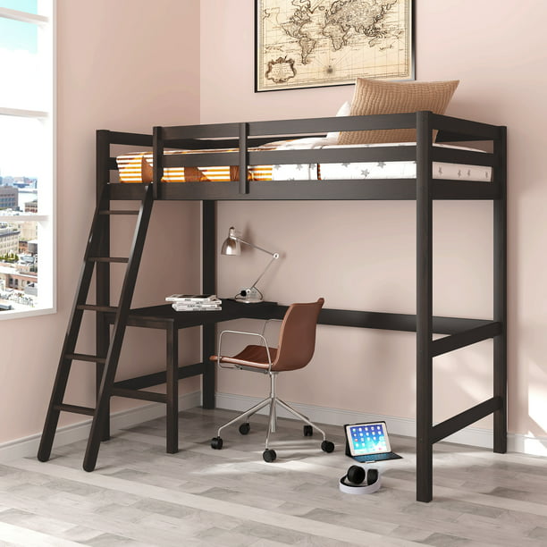 Campbell Wood Twin Loft Bunk Bed with Desk, Espresso - Walmart.com