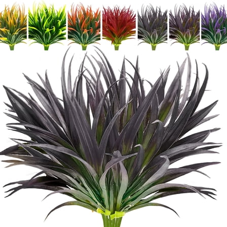 ZULAR 8 Pcs Outdoor Fake Plants UV Resistant Artificial Tall Grass Plants Faux Tropical Flowers Bushes Décor