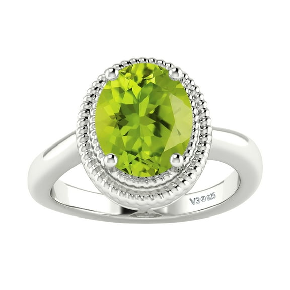 V3 Jewelry® 925 Sterling Silver with Natural Peridot Solitaire Ring for Women
