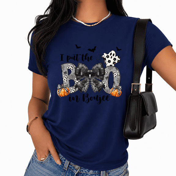 Cozymy I Put The BOO In Boujee Halloween Graphic Tee Women's Short Sleeve Crewneck Top
