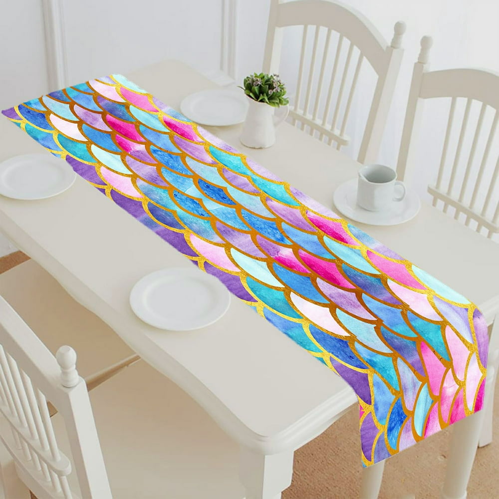 ABPHQTO Mermaid Scales Fish Scales Bright Summer Table Runner Placemat ...