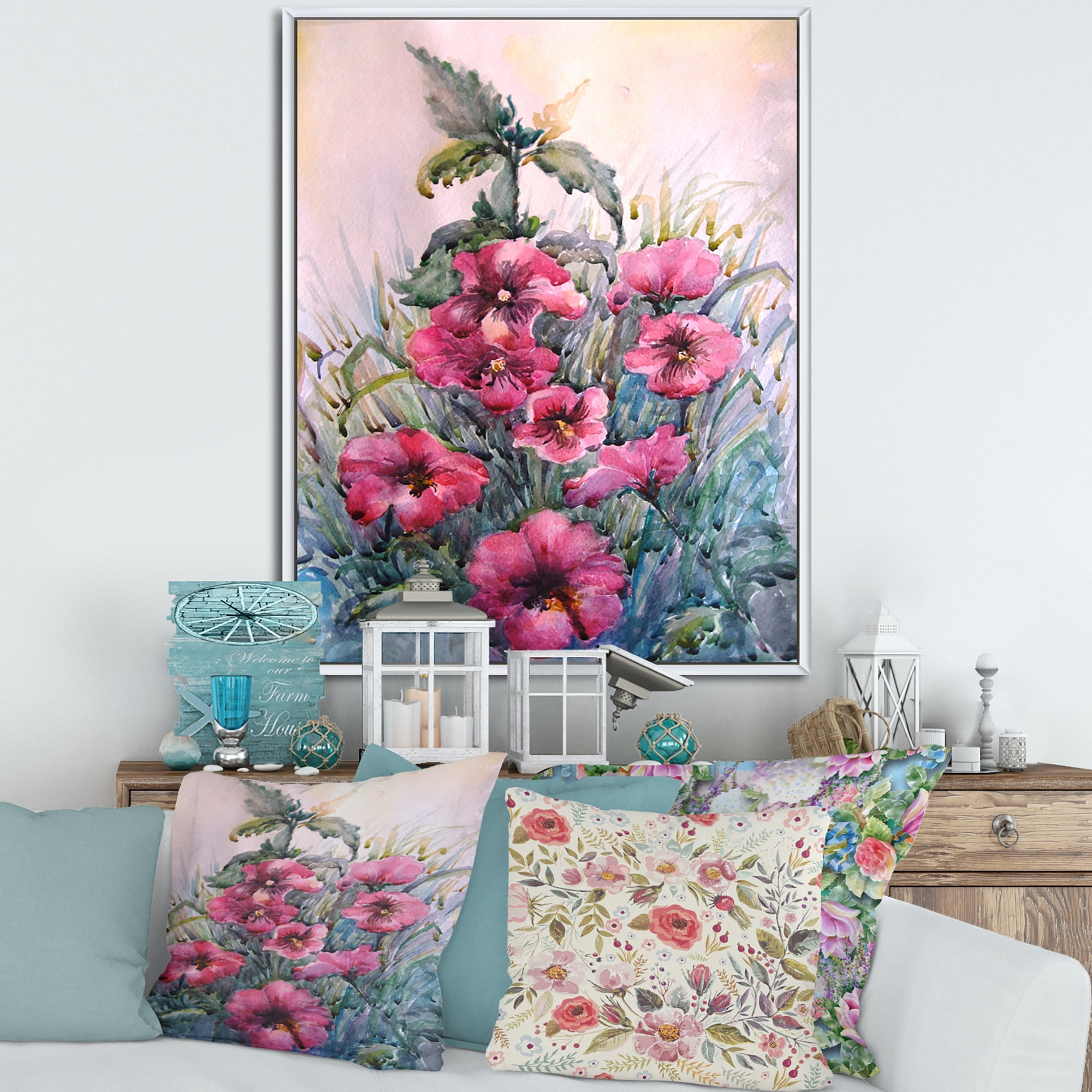 Designart 'Blossoming Hibiscus Flowers In The Wild' Traditional Framed Canvas Wall Art Print