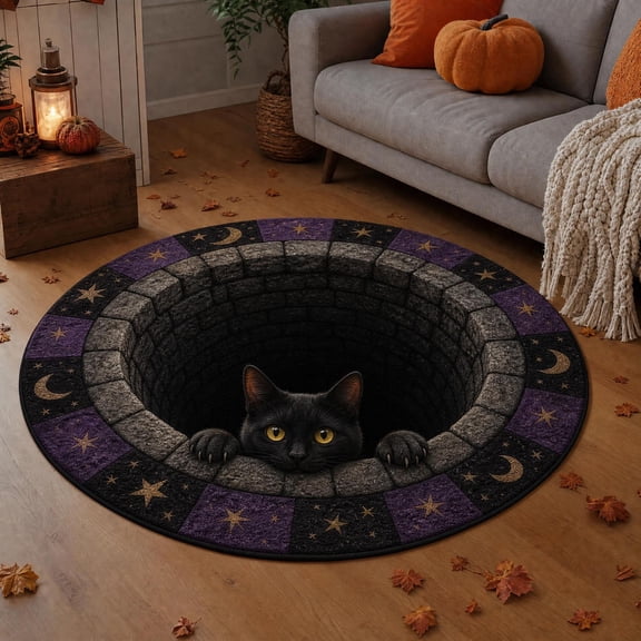 Halloween 3D Vortex Illusion Round Rug 23.6in, Scary Depth Optical Area Mat, Non-Slip Soft Visual Effect Floor Carpet for Spooky Living Room Kitchen Entryway Decor