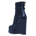 thumbnail image 3 of FSJ Women Fashion Round Closed Toe Ankle Boots Platform Wedge High Heel Punk Booties Buckled Strappy Side Zipper Party Shoes Size 8 Navy, 3 of 4