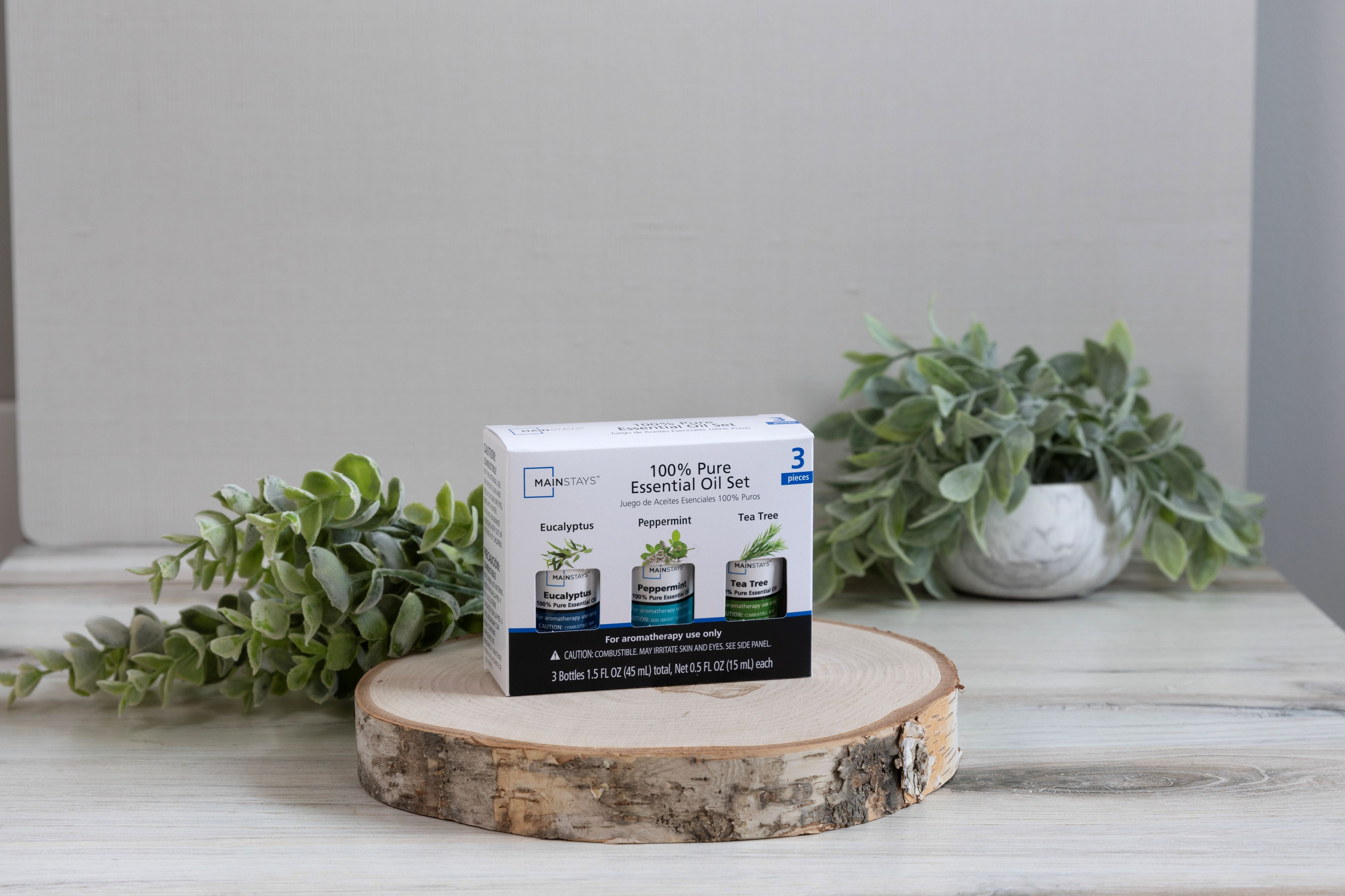 Mainstays Pure Essential Oil 3-Pack, Eucalyptus, Peppermint & Tea Tree, 15 mL Each