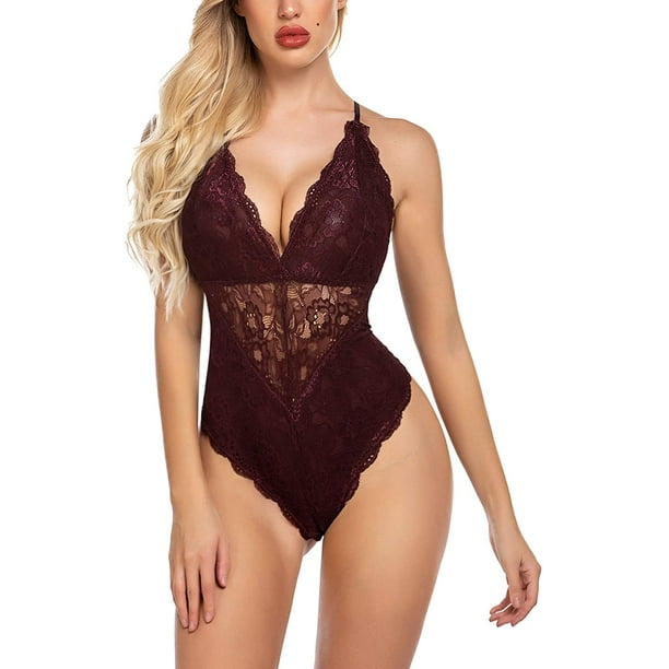 HTAIGUO Snap Crotch Lingerie for Women One Piece Lace Teddy