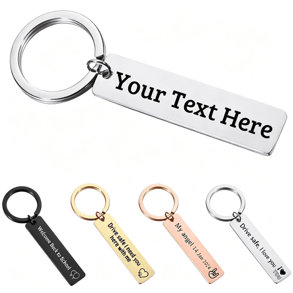 DESIGNICE Ized Double-Sided Keychain Stainless Steel Engraved Text Name Keychain Gifts for Men and Women Stainless Steel Large Key Ring