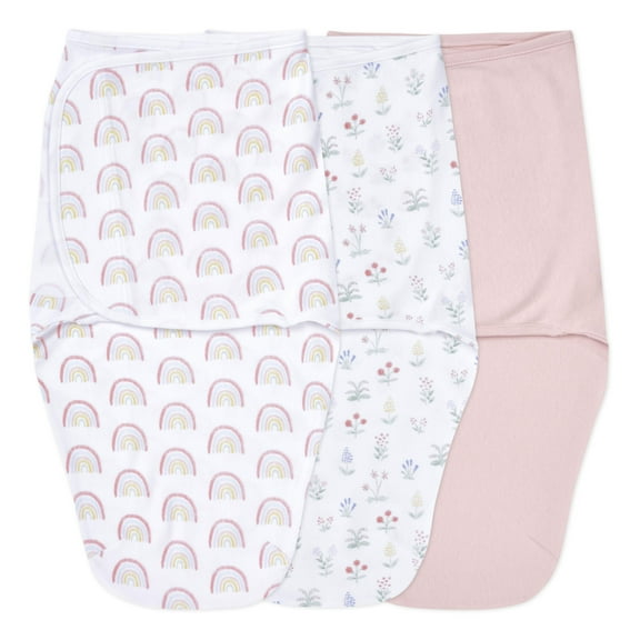 aden   anais Essentials No Zip Wrap Swaddles, Spring Flowers, Pink, Girls, Newborn, 0-3 Months, 3-Pack