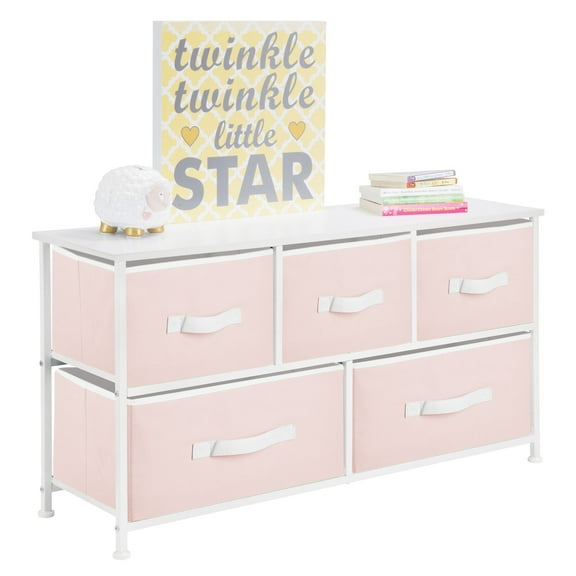 mDesign Baby Kids Wide Storage Dresser with 5 Removable Drawers, Pink/White