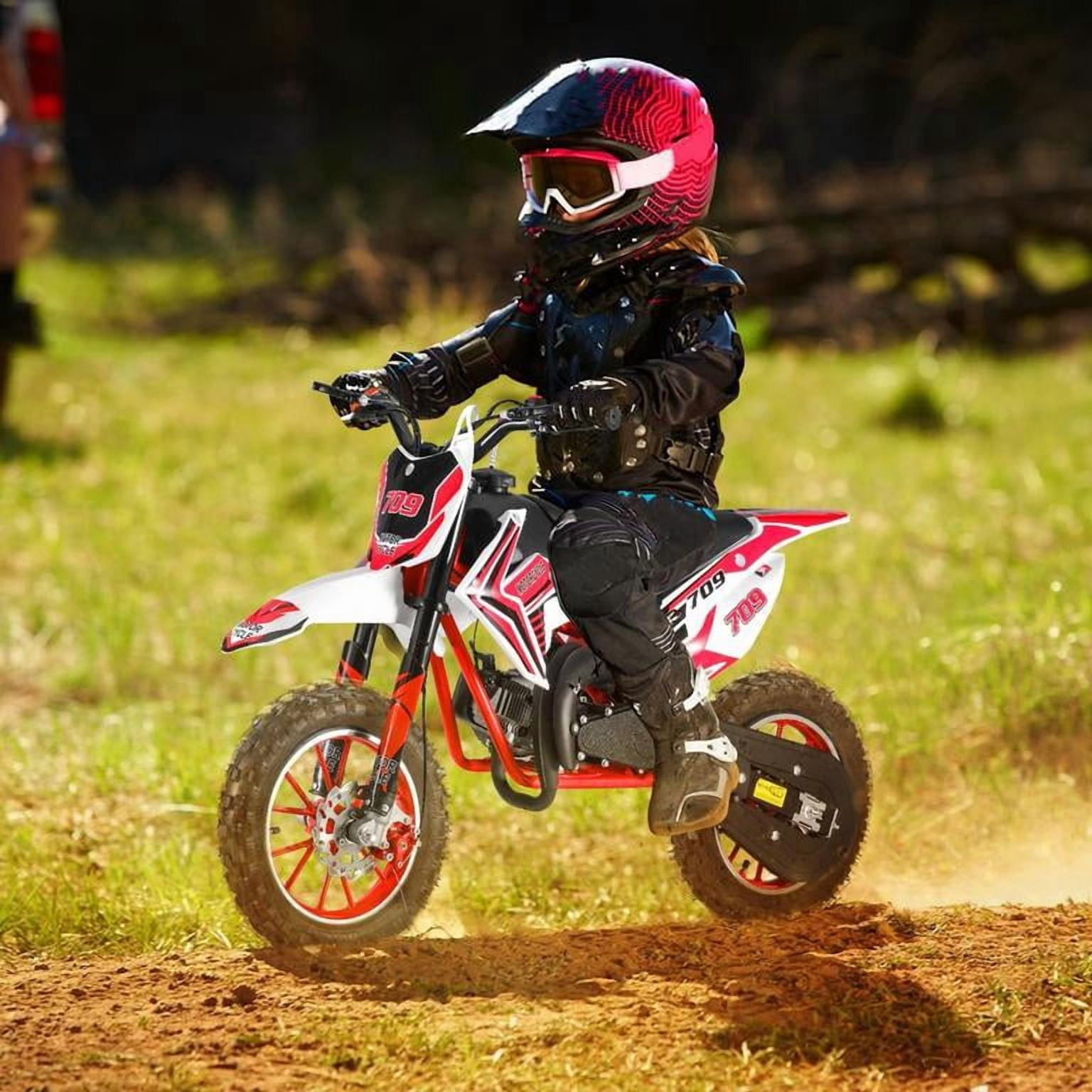 Mohsoe Mini Motocross Bike 49cc 2-Stroke Gas Powered, Front & Rear Disc Brakes with Alloy Handlebars, 10 Inch Off-Road Tires, Shock Absorption Springs, Max Speed 30KM/H, 150kg Load