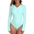 thumbnail image 5 of RELLECIGA Women's Rash Guard Long Sleeve Women Tummy Control Zipper One Piece Swimsuit Sexy Monokini Blue Bathing Suits Size S, 5 of 9