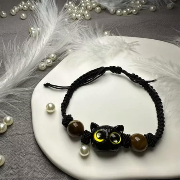 GKNET Trendy Cute Cat Beaded Bracelet Black White Beads Cartoon Kawaii Animal Brac WY4-3
