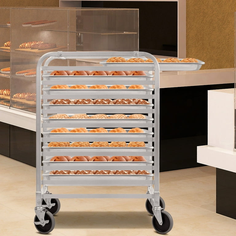 Aluminum 10 Sheet Bun and Sheet Pan Rack with Rolling Casters