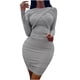 thumbnail image 4 of Vestido sin tirantes con cuello en V y mangas largas de color sólido con nalgas sexy informal a la moda para mujer Fridja  NMB1005, 4 of 8