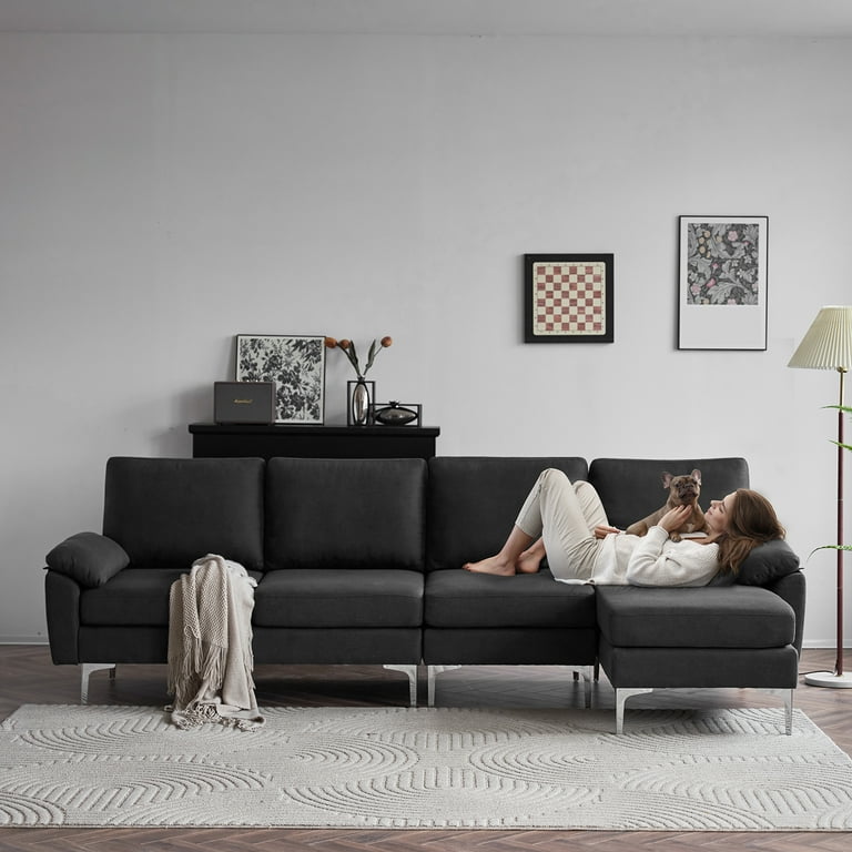 Ktaxon Small Space Sectional Sofa Set, L Shaped Linen Fabric
