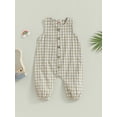 thumbnail image 2 of Coduop Infant Baby Sleeveless Sling Bodysuit Jumpsuit Button Down Plaided Newborn Playsuit, 2 of 9