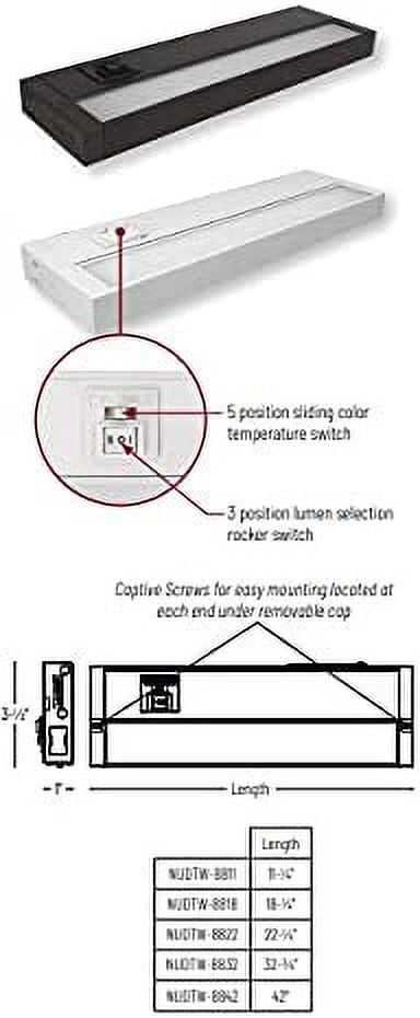 Nora Lighting NUDTW-8822/23345WH Ledur-Tw 22" Led Under Cabinet Light Bar - White