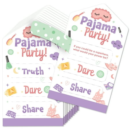 

Big Dot of Happiness Pajama Slumber Party - Girls Sleepover Birthday Party Game Pickle Cards - Truth Dare Share Pull Tabs - Set of 12
