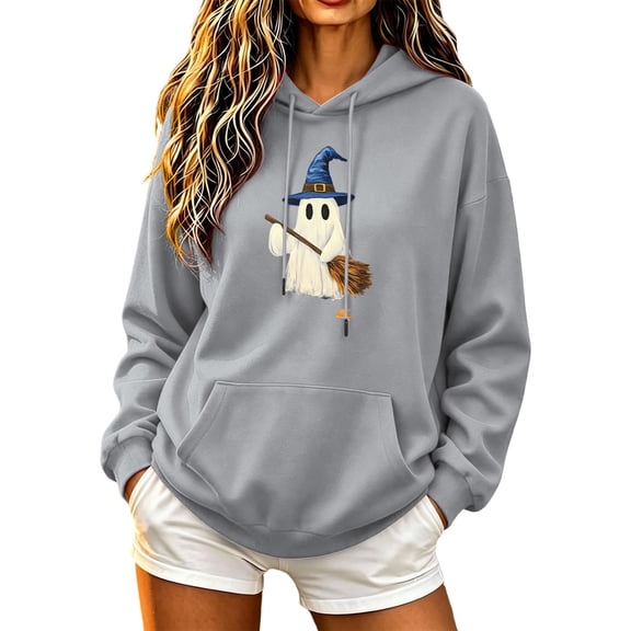 Sweatshirts for Women Halloween Printed Long Sleeve Hooded Sweatshirt