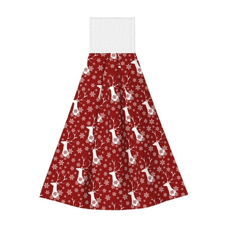 

Qekee Christmas Deer Head Print Hanging Kitchen Towels Coral Velvet Wipe Hand Towel Absorbent Hand Towels Microfiber Tie Towel for Bathroom Kitchen Decor